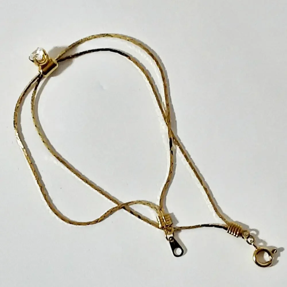 Vintage Barely There Gold Tone Herringbone Chain Wrap Bracelet Clear Rhinestone